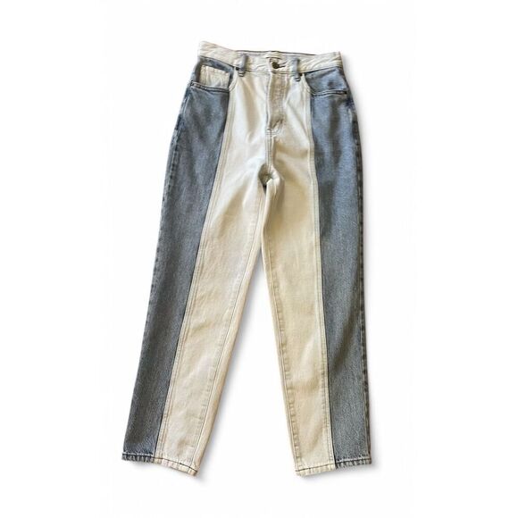 Pacsun Women's Mom Jeans Sz.26 Two Tone Cut and Sew Frayed High Rise Tapered - Picture 1 of 11